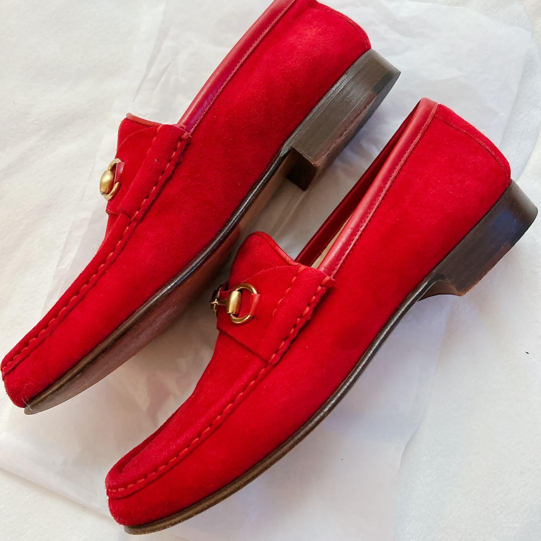 シャル様　GUCCI グッチ　ホースビット　ビットローファー　スエード　赤