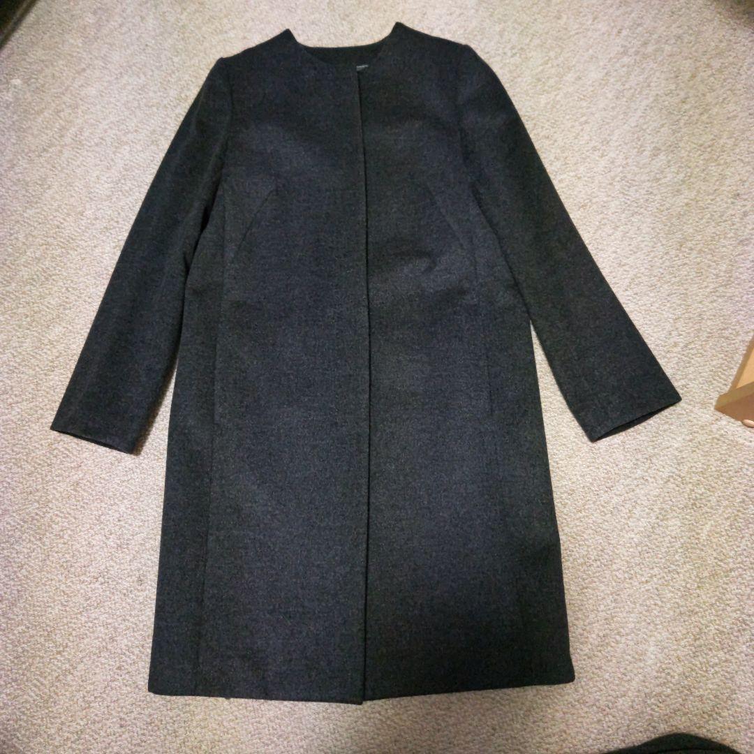 UNTITLED ウールカシミヤ ノーカラーコート ダークグレー M