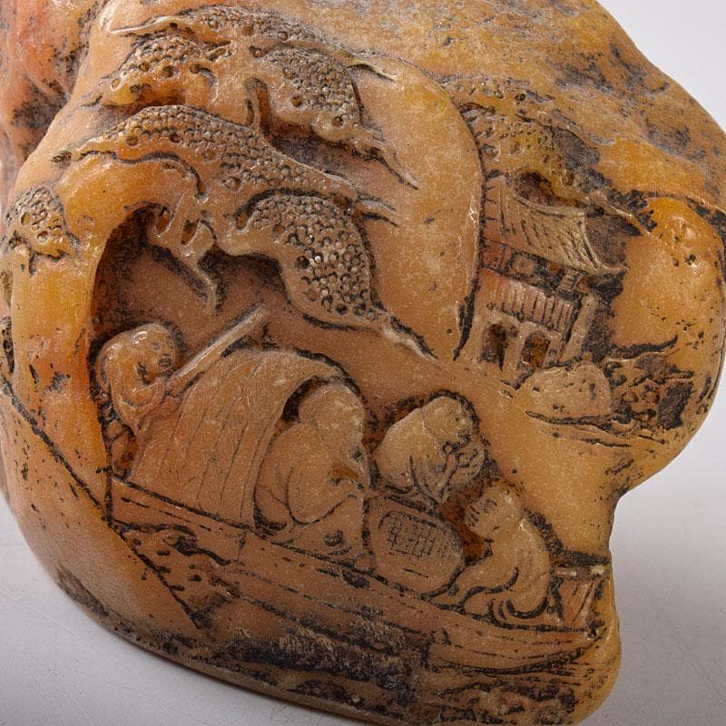 中国　篆刻　玉石田黄石彫刻　山水人物刻　印材　置物　V　R8469