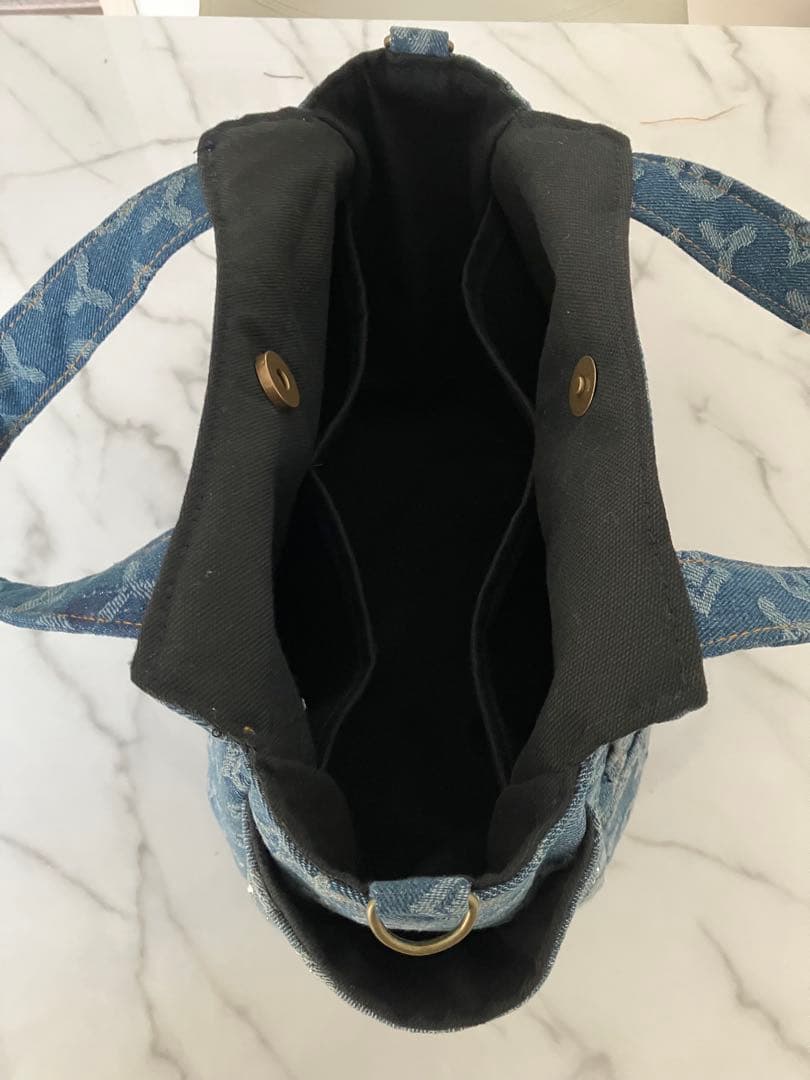 1007 ピエロ　ヒョウ柄デニムリメイクバック　ハンドメイド