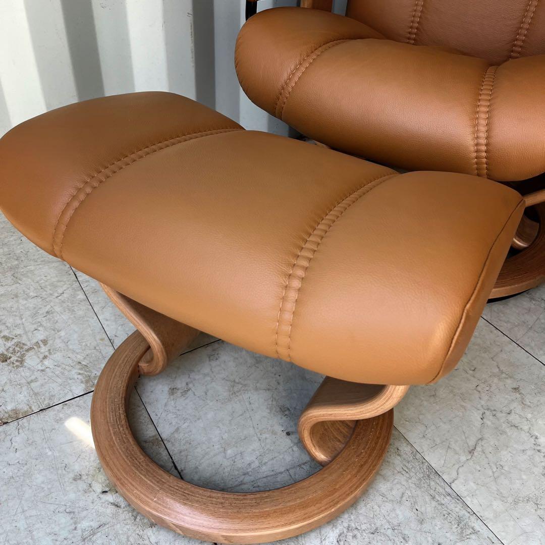 取付無料！エコーネス ストレスレス コンサル 本革キャメルリクライニングソファ✨