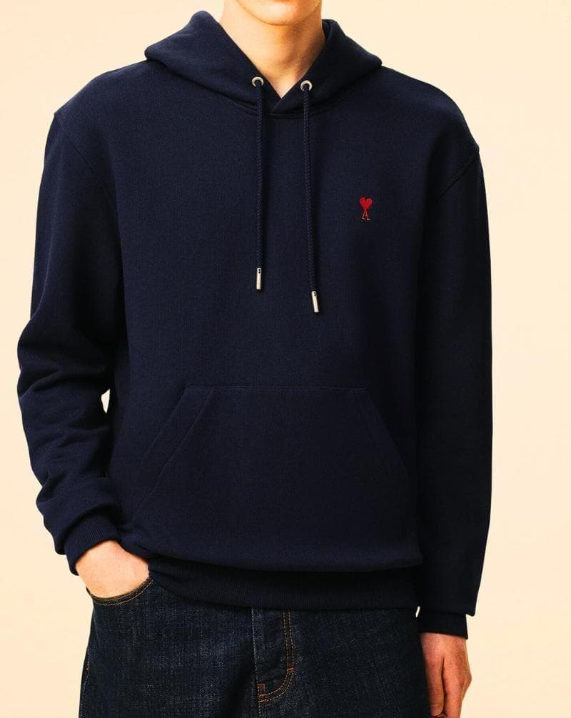 【新品 AMI Paris】パーカー ネイビー L 男女兼用 正規品 赤刺繍ロゴ