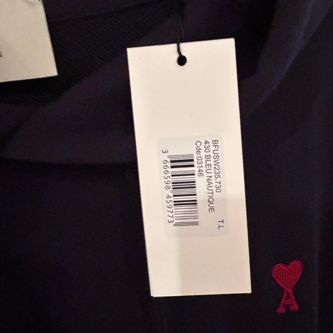 【新品 AMI Paris】パーカー ネイビー L 男女兼用 正規品 赤刺繍ロゴ