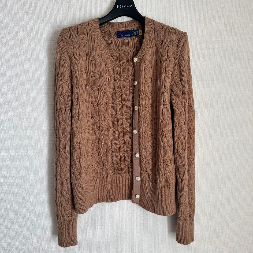 美品 ポロラルフローレン ケーブルニット コットン カーディガン キャメル SP