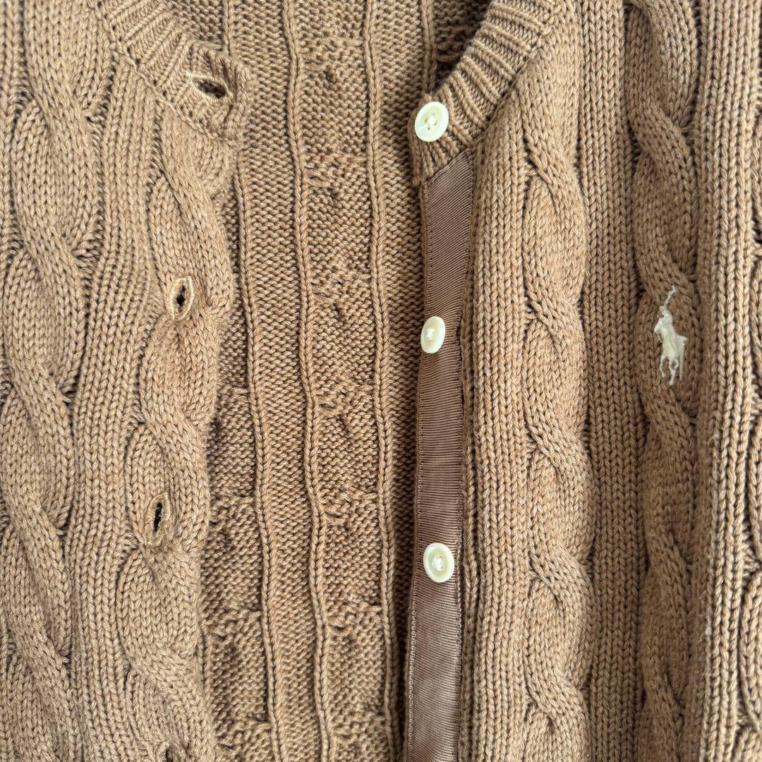 美品 ポロラルフローレン ケーブルニット コットン カーディガン キャメル SP