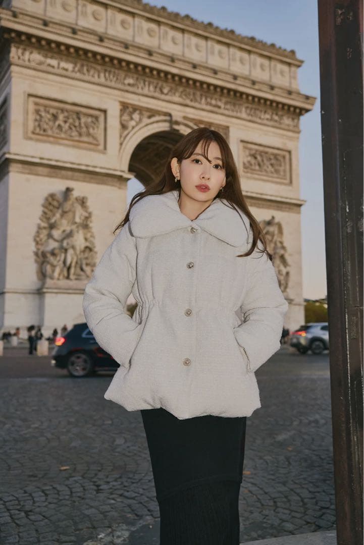 【タグ付】Gold-Button Tweed Down Jacket