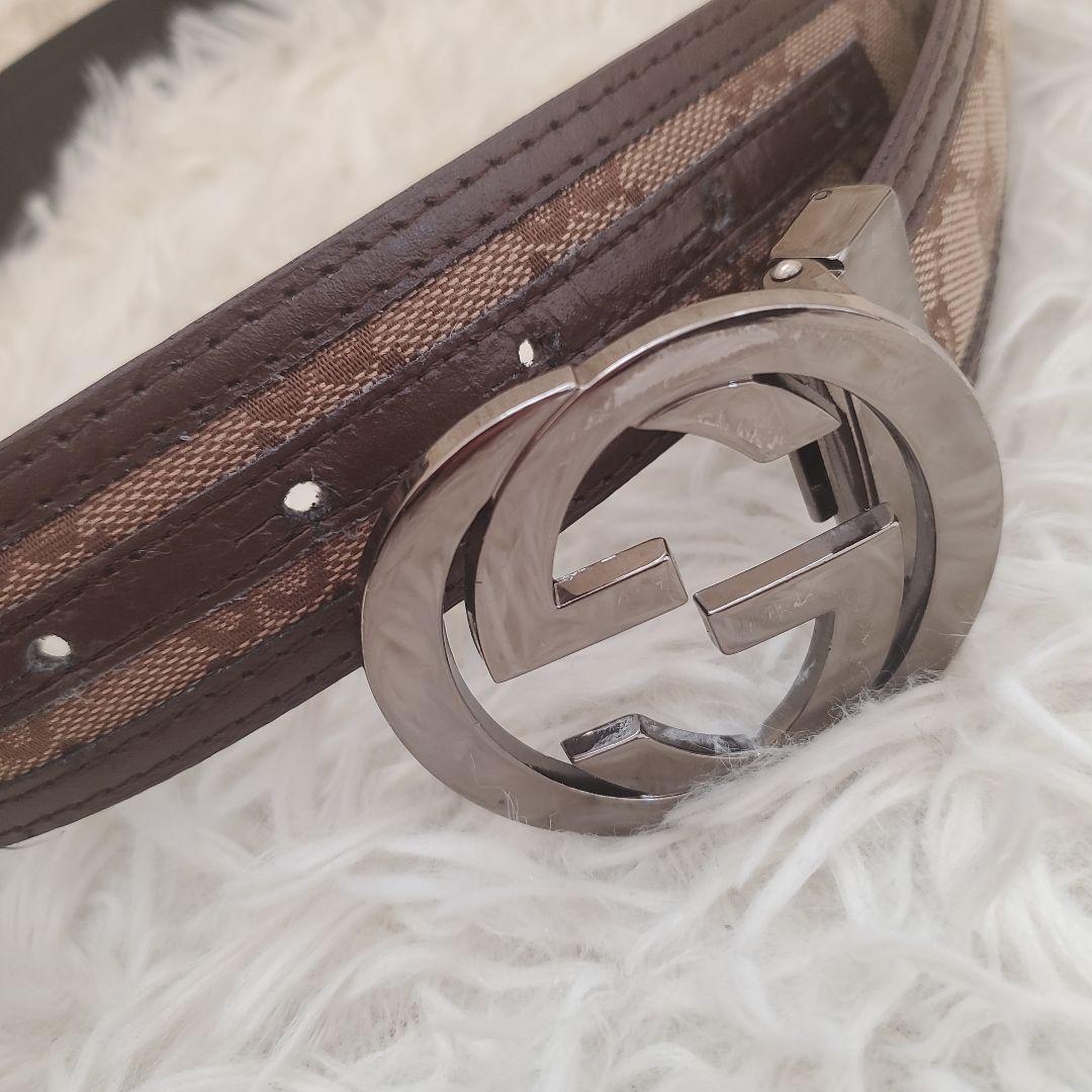 ⭐美品⭐Gucci インターロッキングG キャンバス×レザー ベルト メンズ