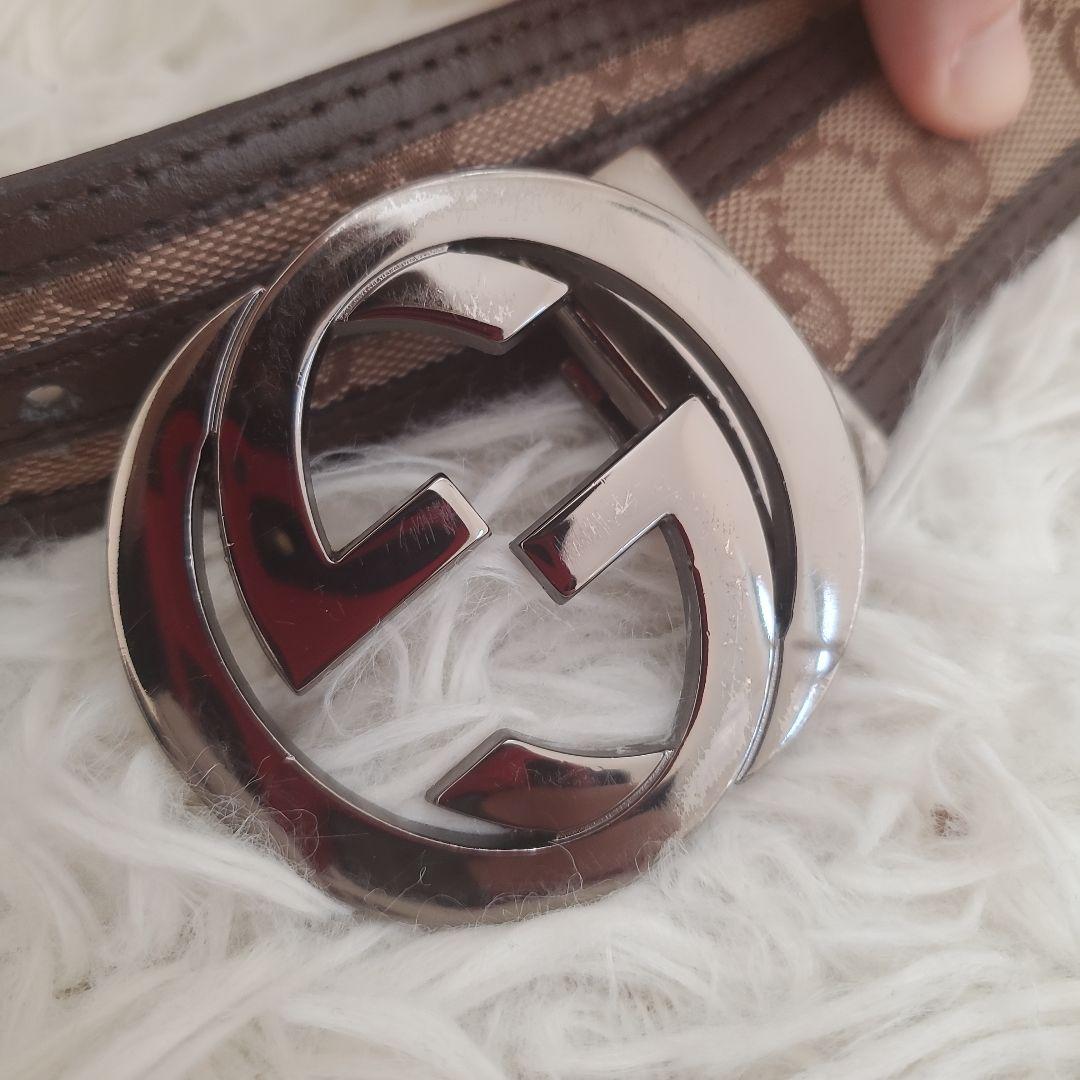 ⭐美品⭐Gucci インターロッキングG キャンバス×レザー ベルト メンズ