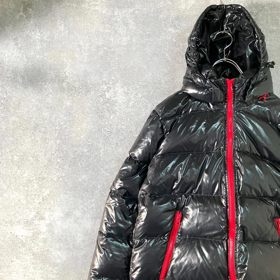 Laplaud　ダウンジャケット　長袖　ブラック　ロゴ　フーディー　フェザー