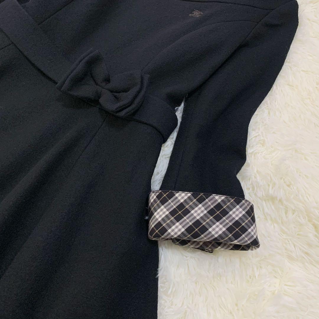 バーバリーブルーレーベル ウール フレア ワンピース リボンベルト ノバチェック