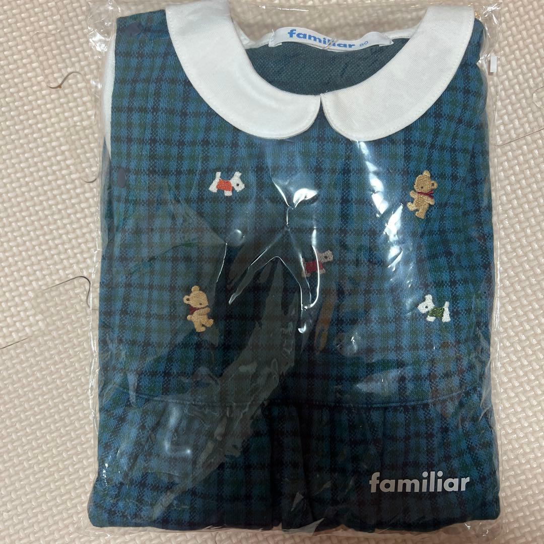 familiar チェック柄 襟付きロンパース 80