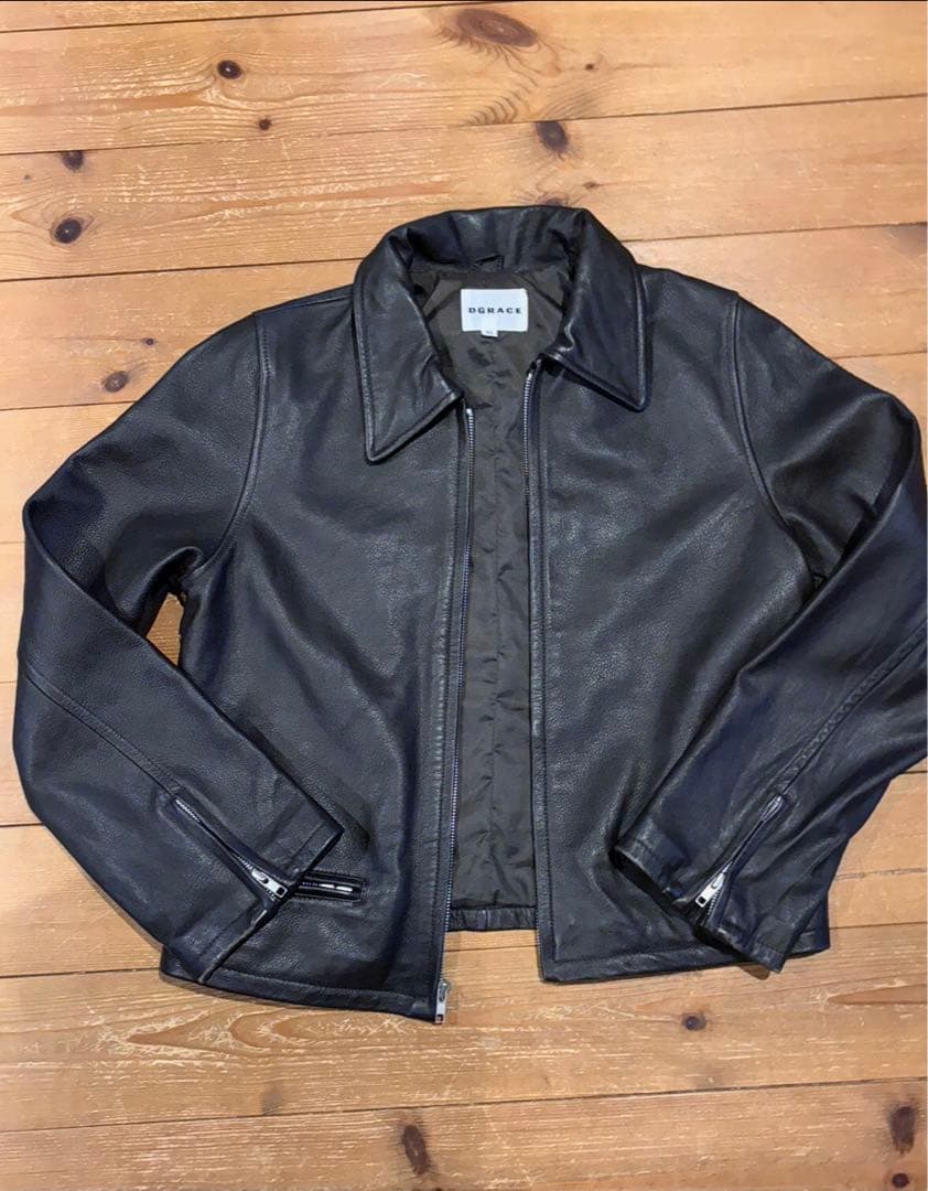短丈 レザージャケット 本革 牛革 シングルライダース風 美品