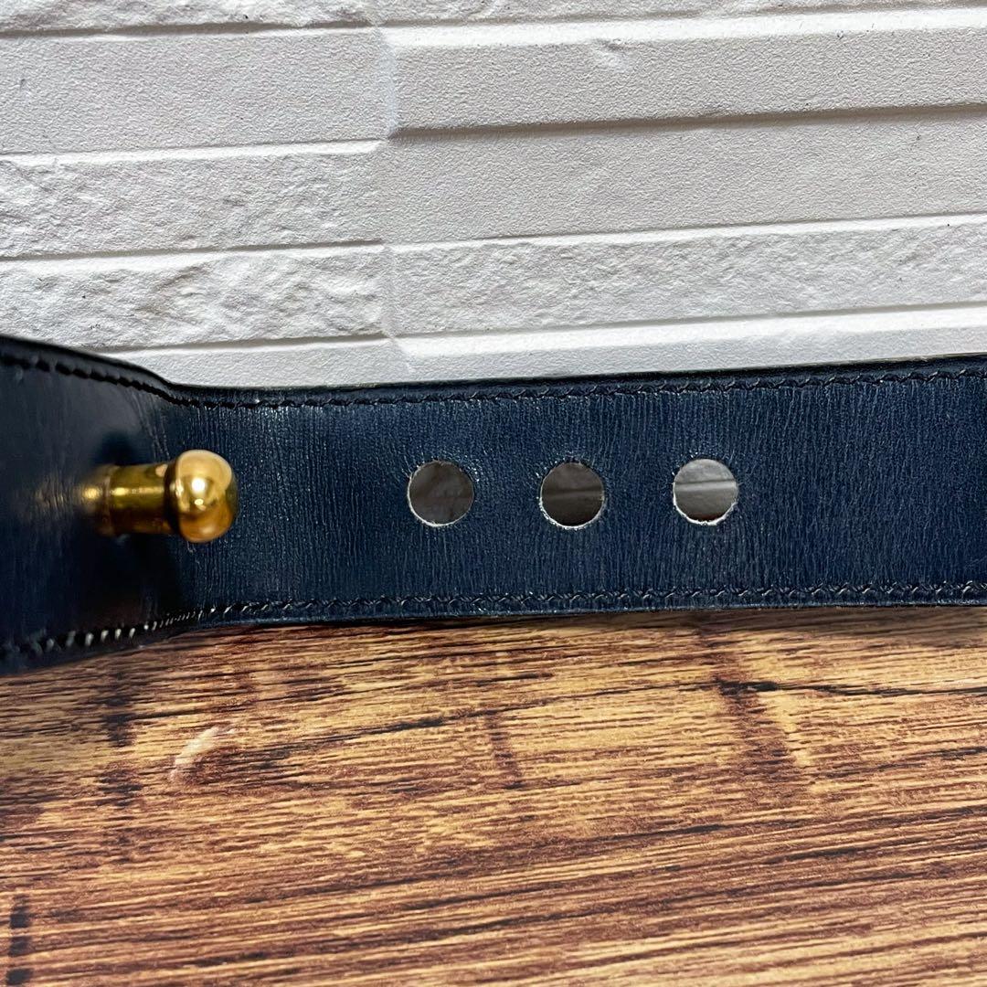 エルメス レザー Hバックル ゴールド 金具 ベルト ネイビー ブラウン.