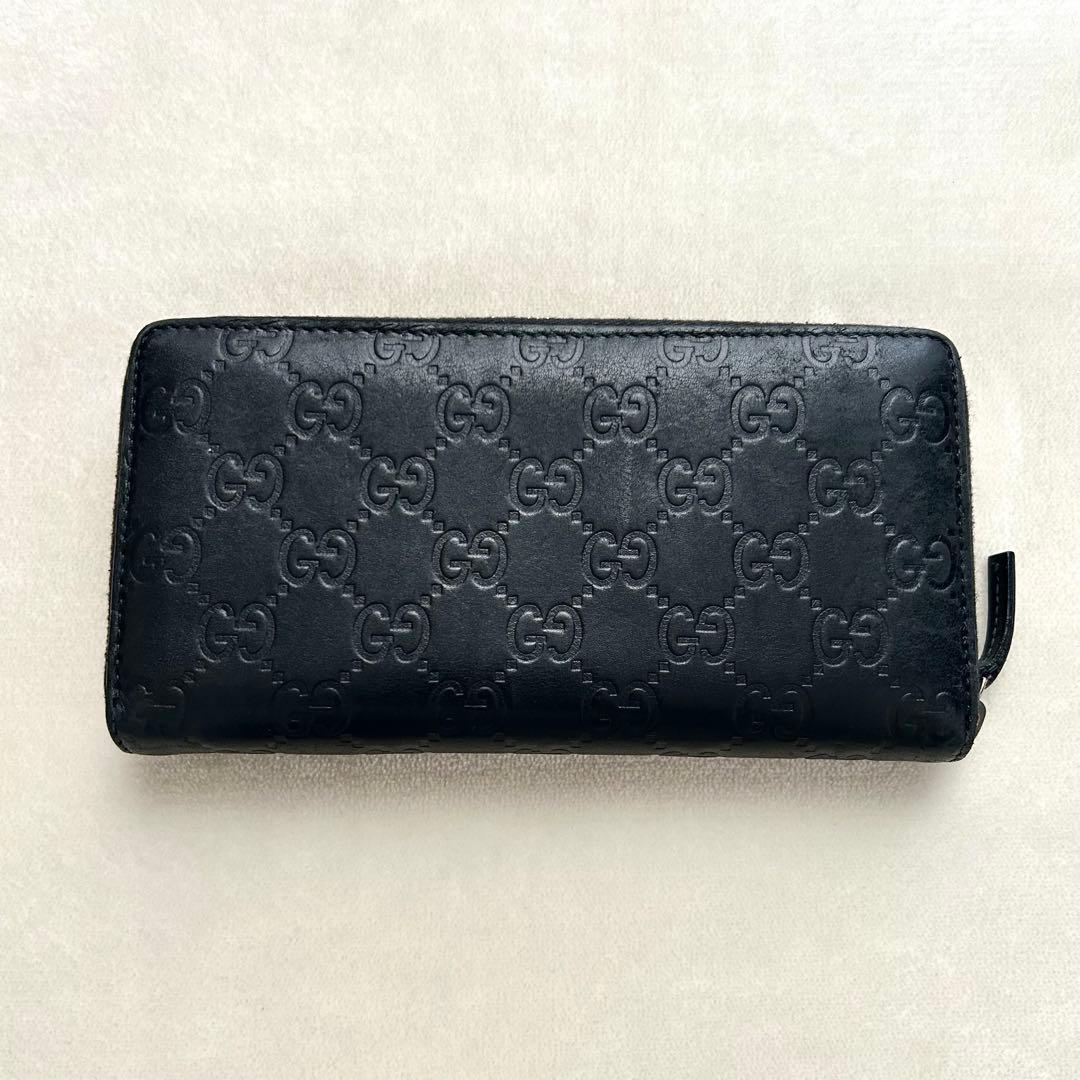 GUCCI グッチ 長財布 ラウンドファスナー シマ 黒