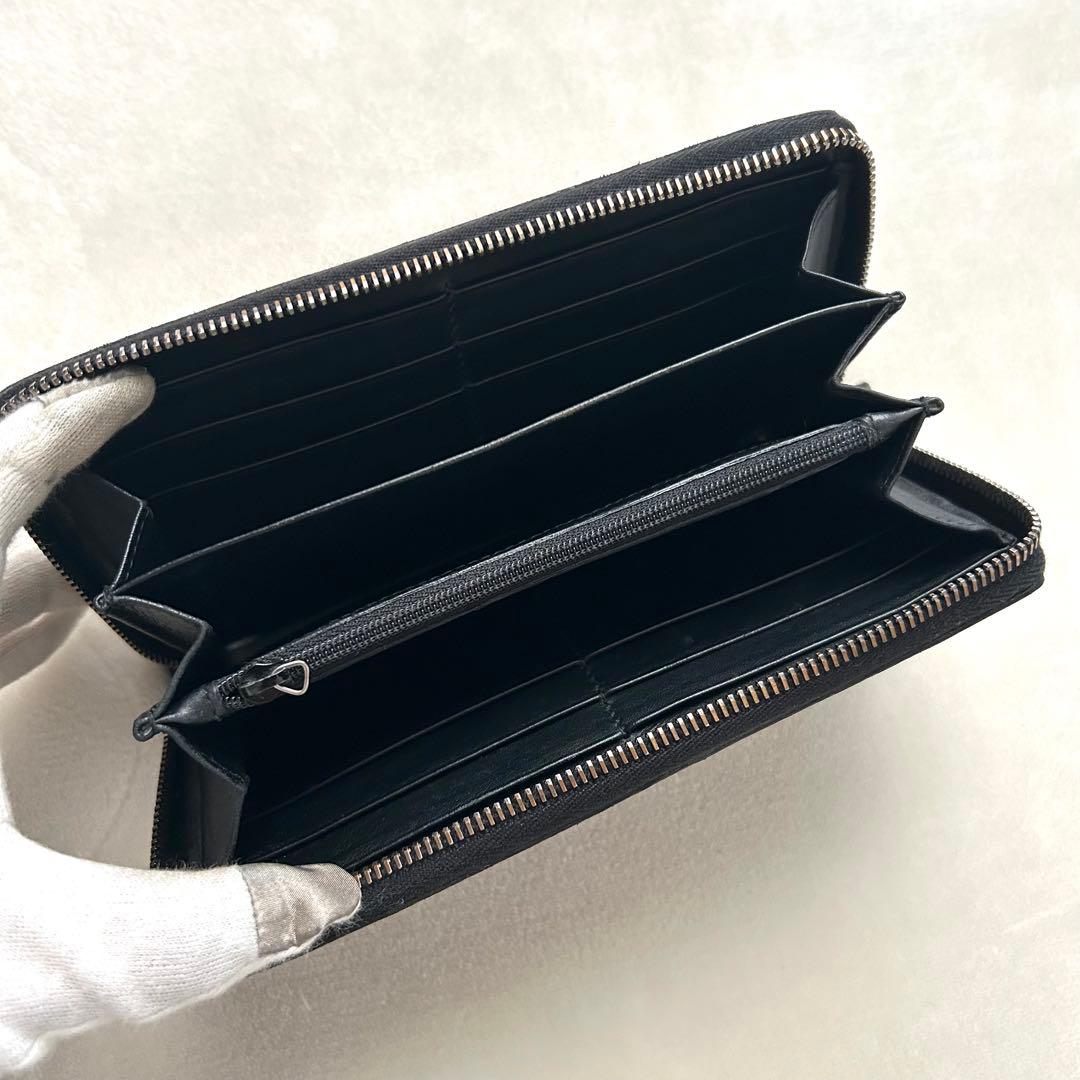 GUCCI グッチ 長財布 ラウンドファスナー シマ 黒