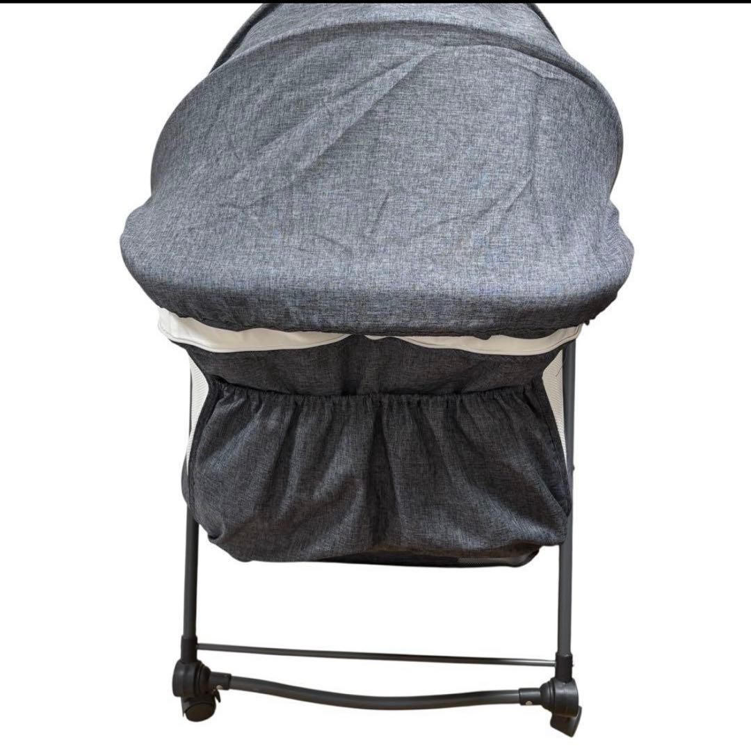 【美品】ZOOBLY 折りたたみ式 ベビーベッド グレー 蚊帳付　袋付き