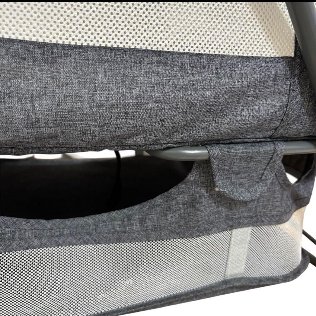 【美品】ZOOBLY 折りたたみ式 ベビーベッド グレー 蚊帳付　袋付き