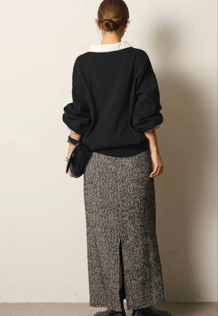 （ESICA/エシカ）襟付きポロトップス+ラインツイードワイドスカート　2set