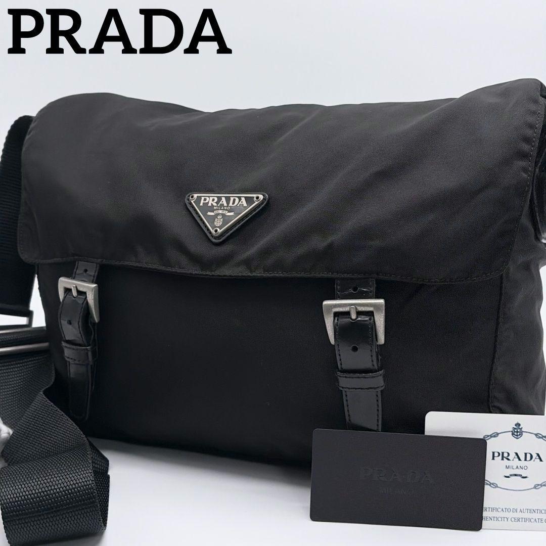 【極美品】プラダ ナイロン メッセンジャー ショルダーバッグ ブラック 三角ロゴ