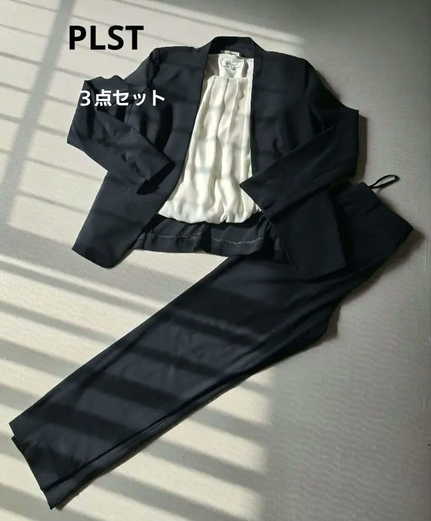 PLST プラステ ノーカラージャケット パンツスーツ セットアップ　3点セット