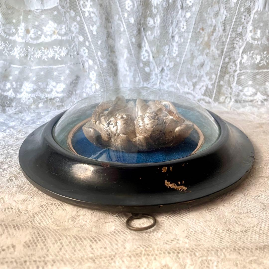 2人の天使のメダイヨン エンジェル フランスアンティーク オーバルフレーム彫刻