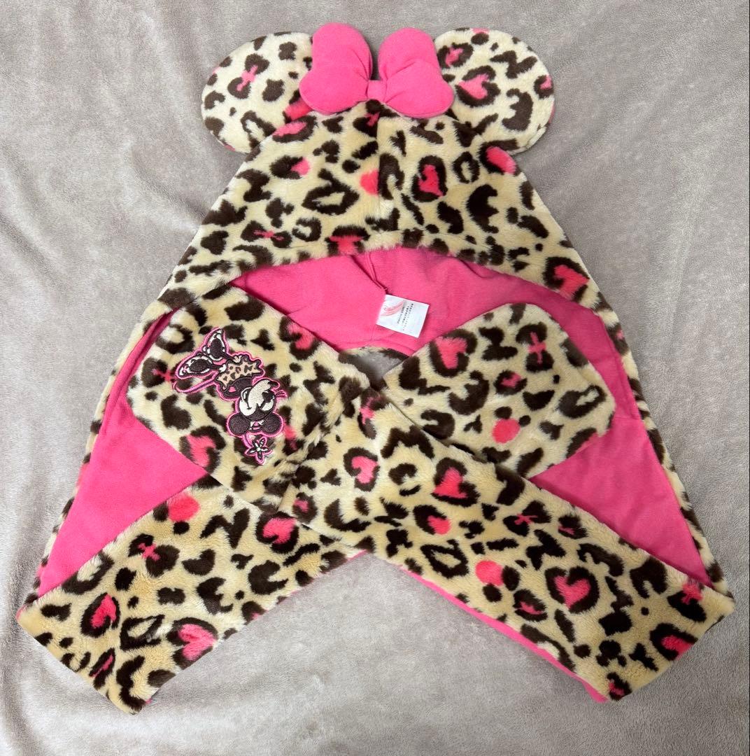 ミニーマウス ヒョウ柄 マフラーキャップ