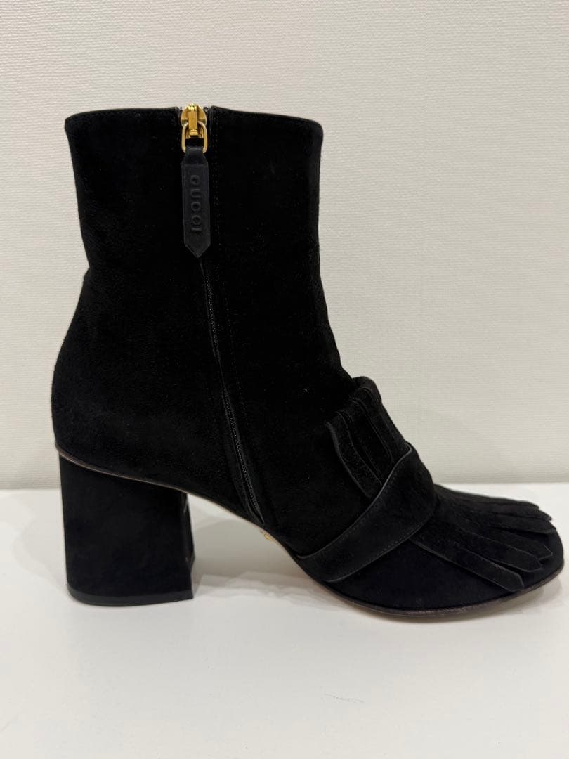 グッチ　ショートブーツ マーモント スエード フリンジ　ブラック サイズ38