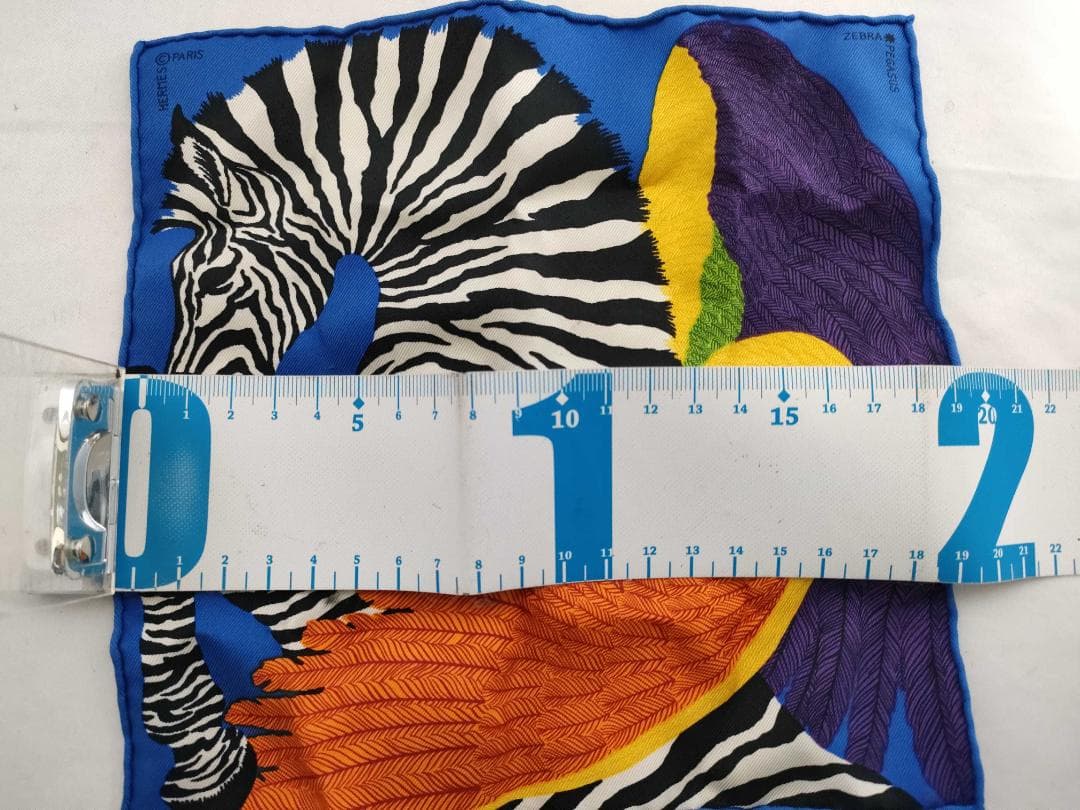 エルメス カレナノ20 シルク ゼブラ ペガサス ハンカチーフ スカーフ ブルー