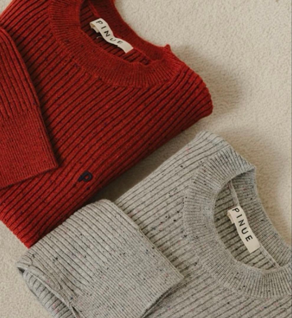 PINUE カラーネップリブニットトップス　RED