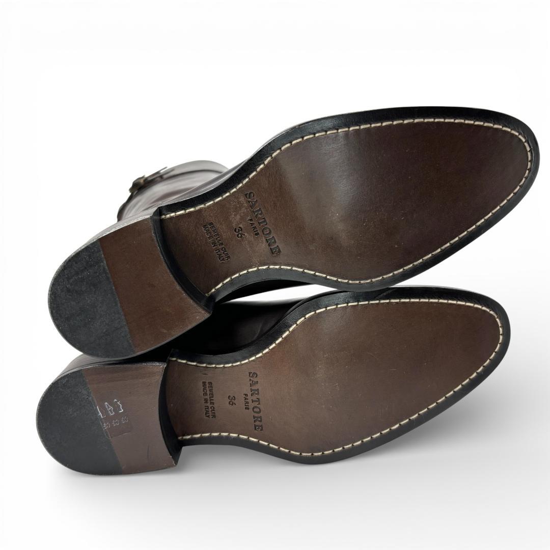 新品級 サルトル ジョッキーブーツ ロングブーツ 36 23cm こげ茶