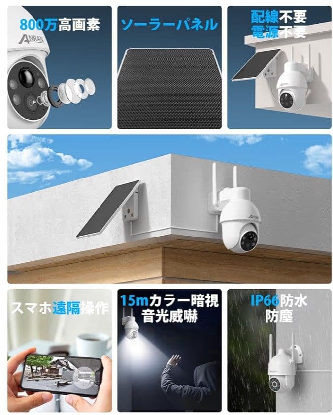 【新品未開封】防犯カメラ　ソーラーパネル　800万画素　ワイヤレス　360°撮影