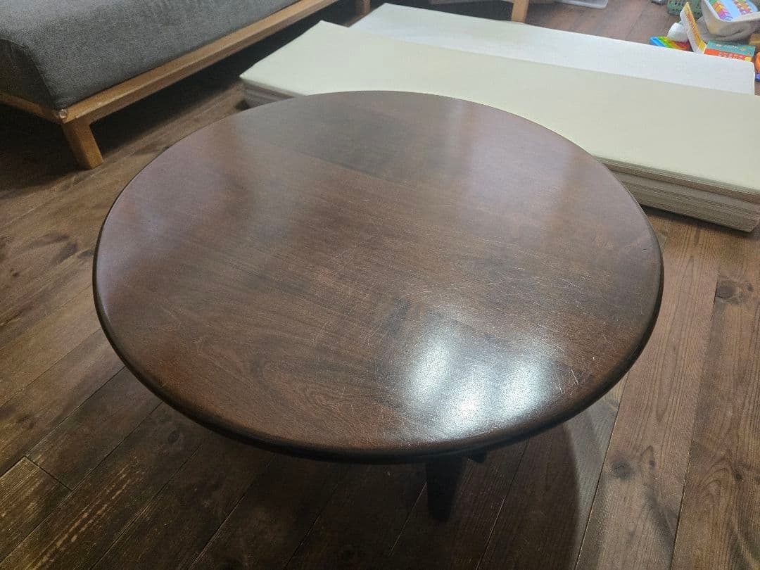 ✨最終お値下げ✨無垢ダークブラウンちゃぶ台75φ・家具工房芽生様製