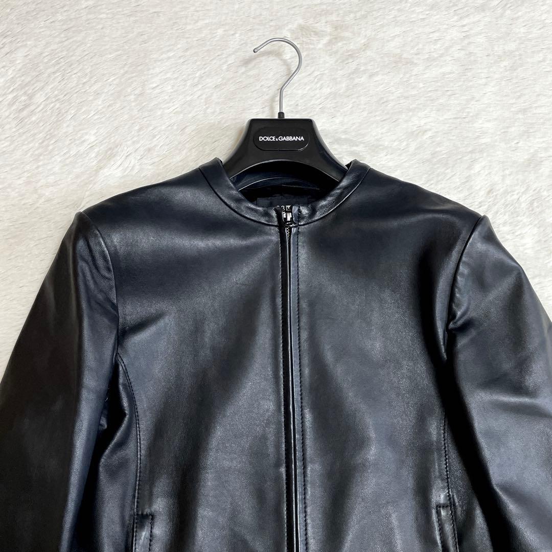 美品 23区 羊革 ノーカラー レザージャケット ライダース Lサイズ ブラック