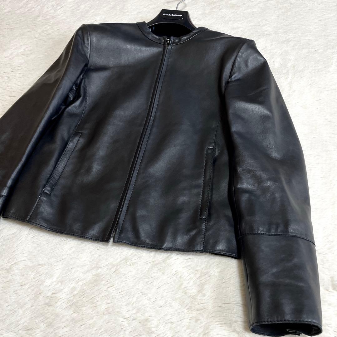 美品 23区 羊革 ノーカラー レザージャケット ライダース Lサイズ ブラック