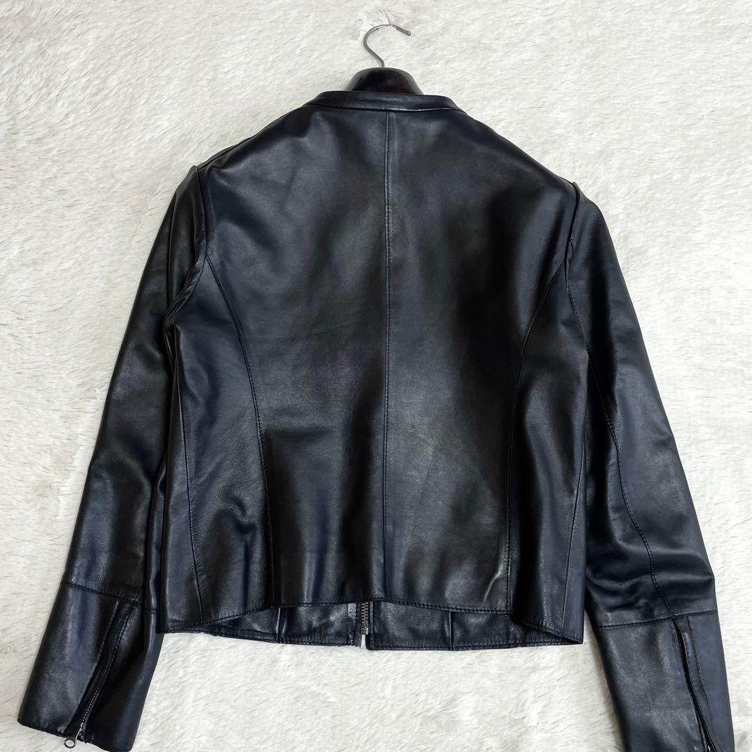 美品 23区 羊革 ノーカラー レザージャケット ライダース Lサイズ ブラック
