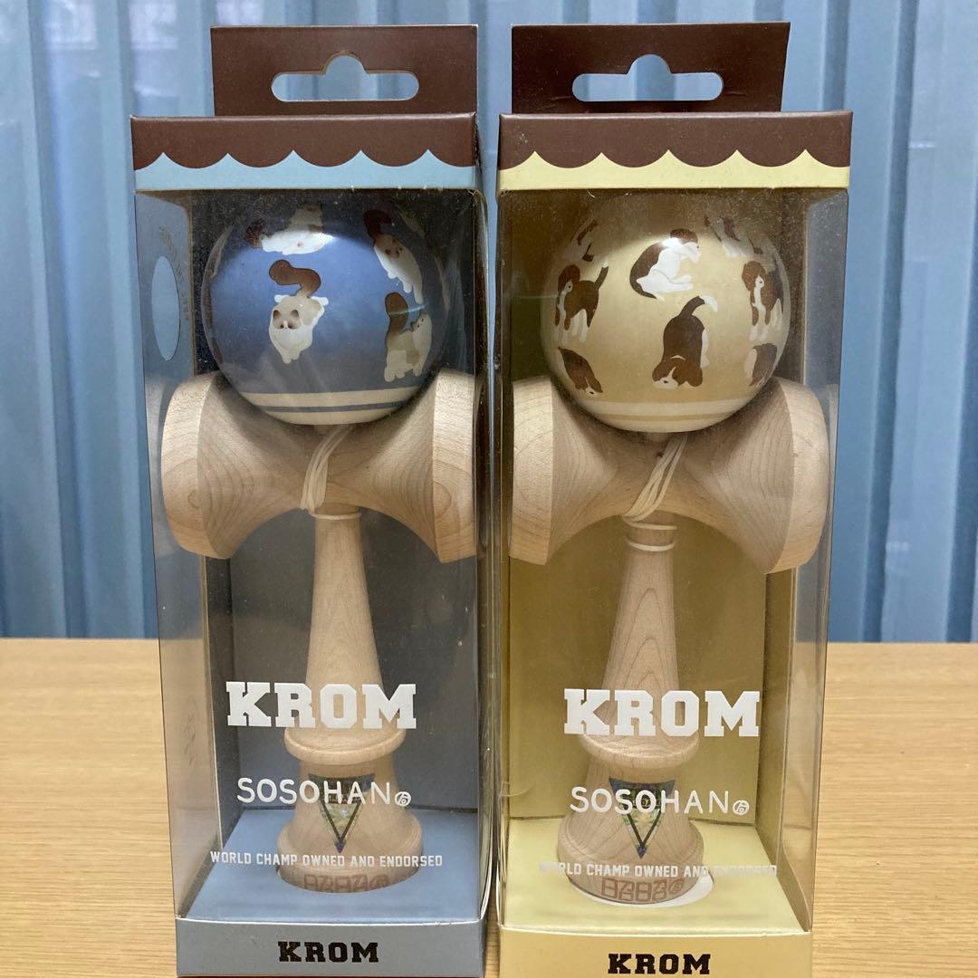 KROM けん玉 SOSOHAN 猫 犬 モチーフ 2本セット 未使用 箱付き