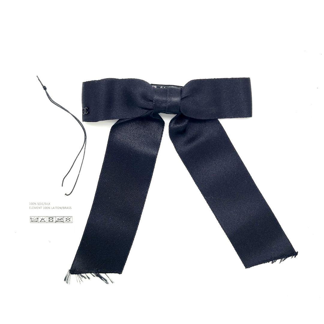 シャネル シルク ココマーク リボン ブラックバレッタ ヘアアクセサリー