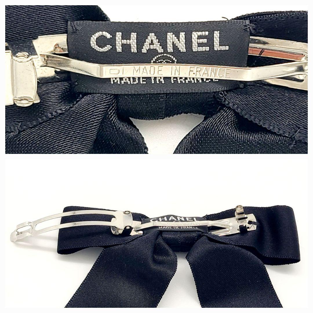 シャネル シルク ココマーク リボン ブラックバレッタ ヘアアクセサリー