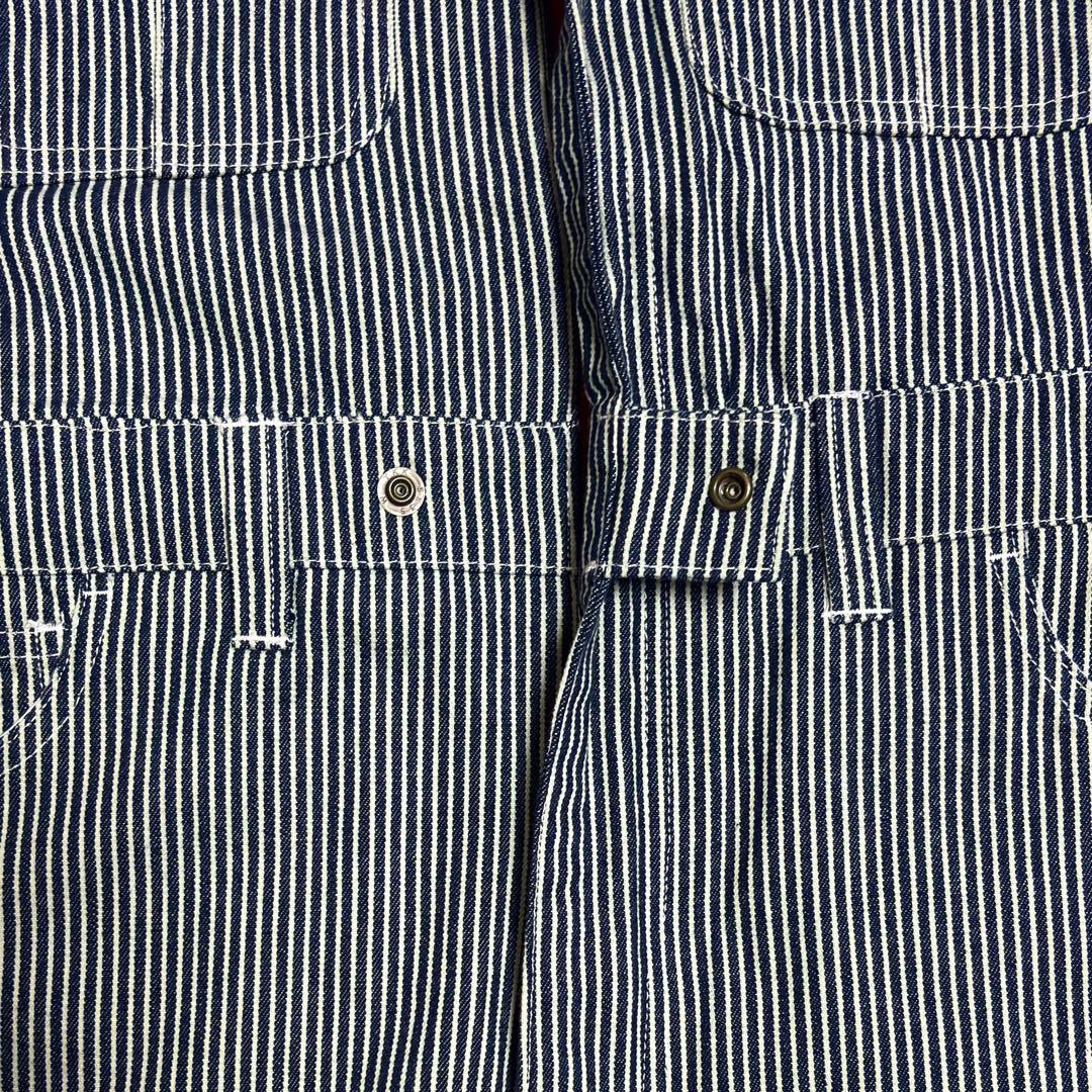 【超美品】STP（エスティーピー）刺繍ロゴ ヒッコリーカバーオール 長袖ツナギ