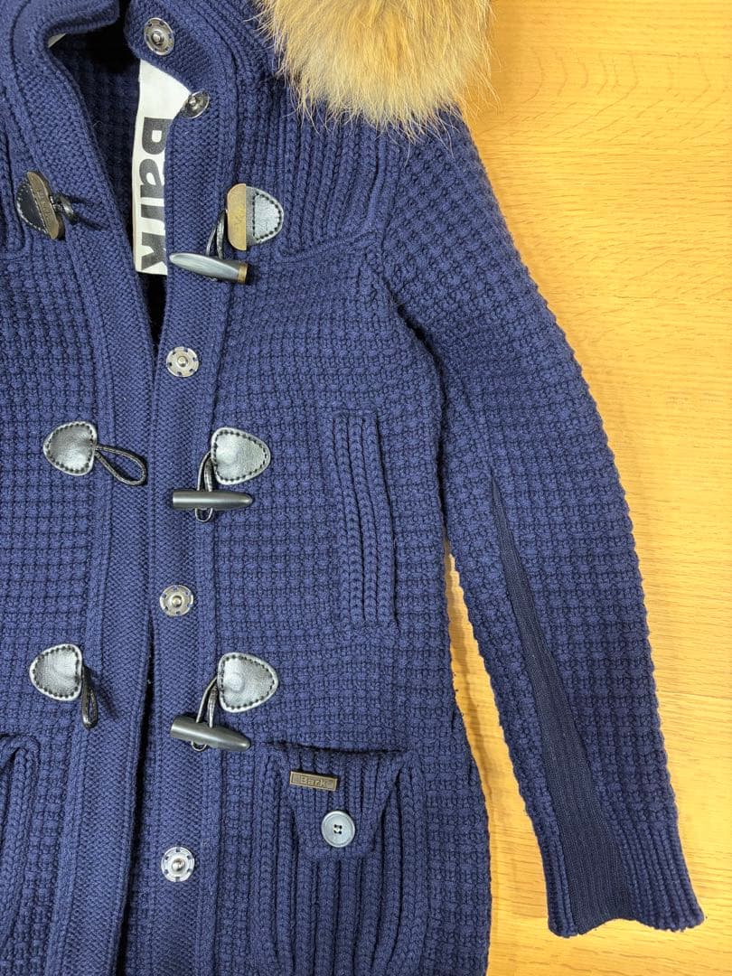 Bark バーク ファー付き ネイビー 圧縮ニット ダッフルコート 日本サイズM