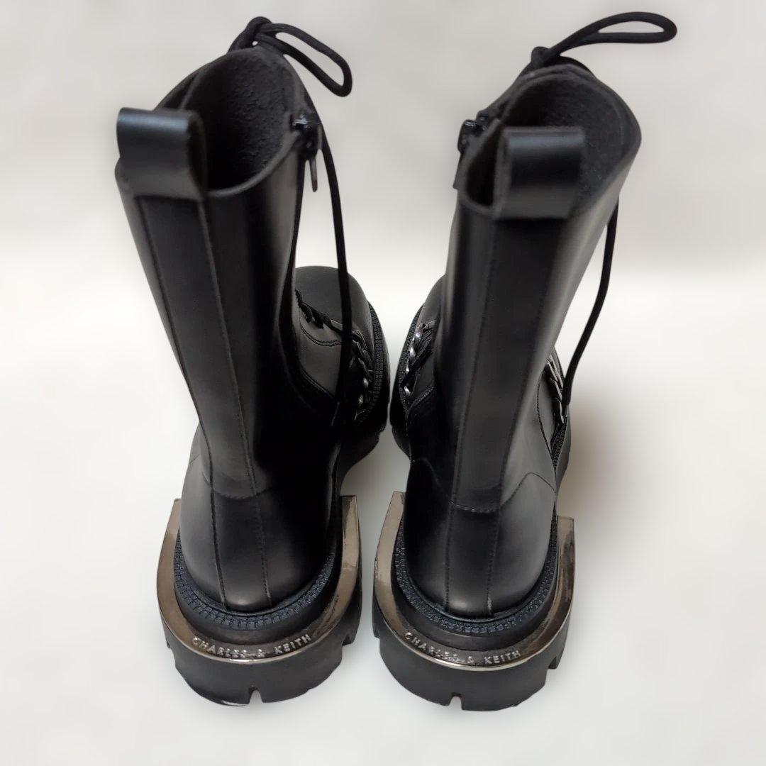 ✧美品【チャールズ＆キース】レースアップブーツ黒　厚底　チェーン　24.5