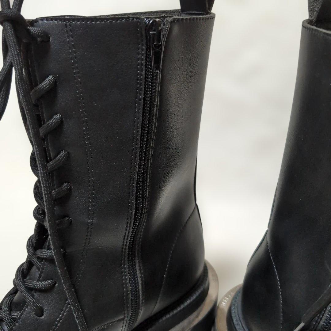 ✧美品【チャールズ＆キース】レースアップブーツ黒　厚底　チェーン　24.5