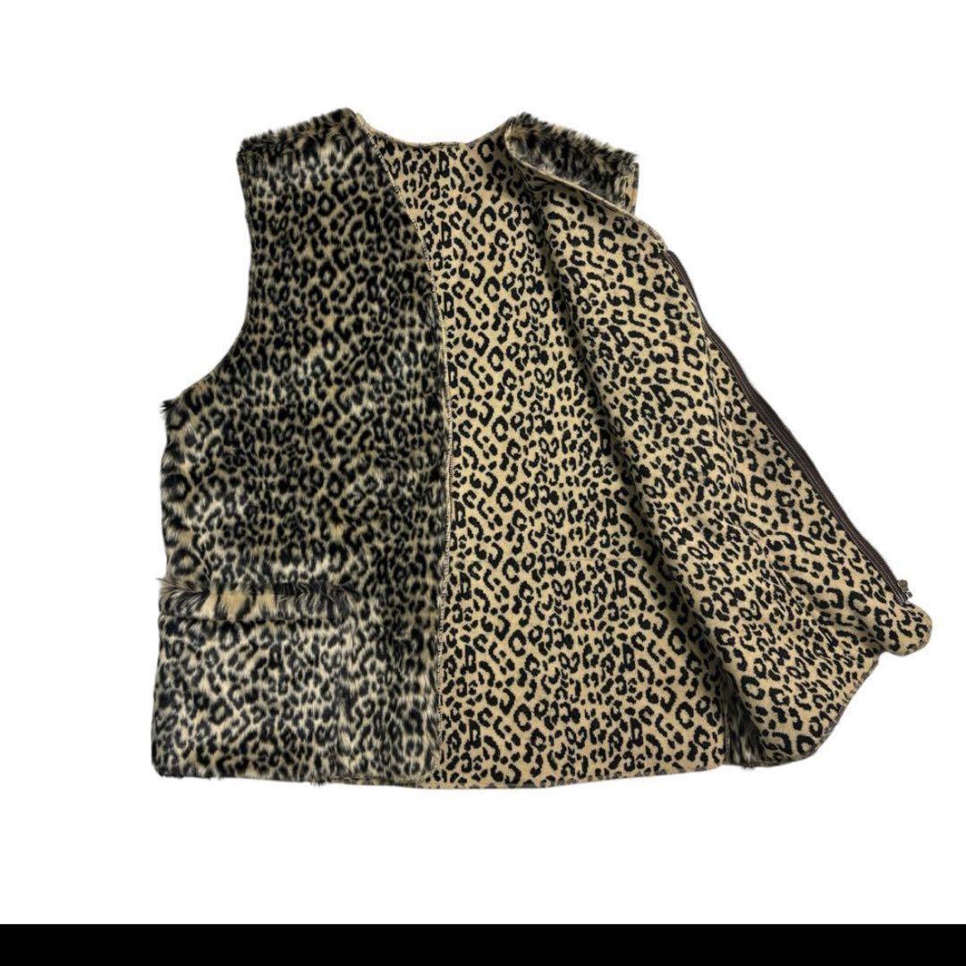 US Fake Fur Leopard Zip Up Vest ベスト　三軒茶屋
