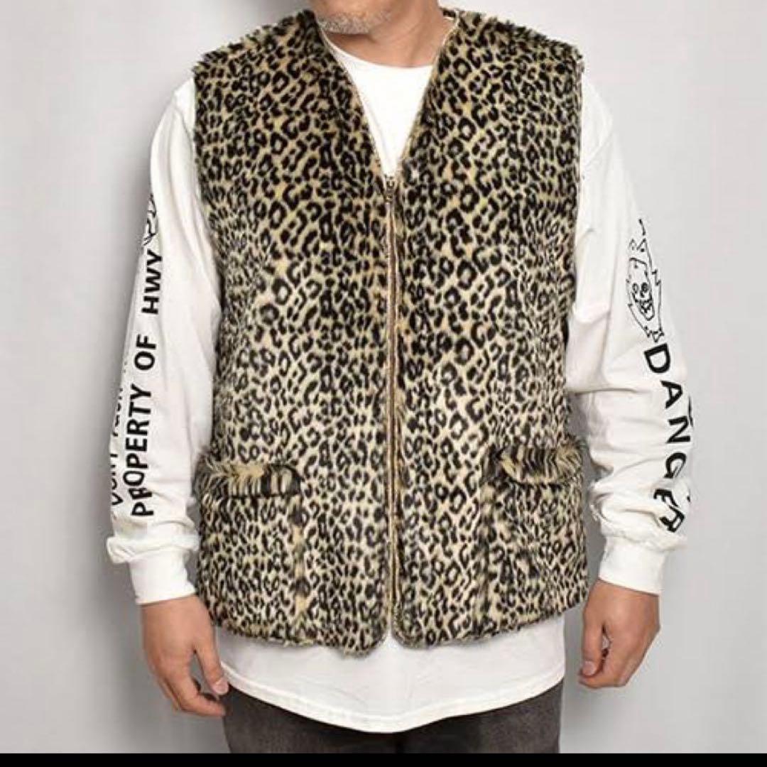 US Fake Fur Leopard Zip Up Vest ベスト　三軒茶屋