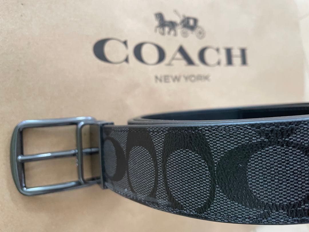 COACH 新品コーチハーネス カット可能 リバーシブル シグネチャー ベルト