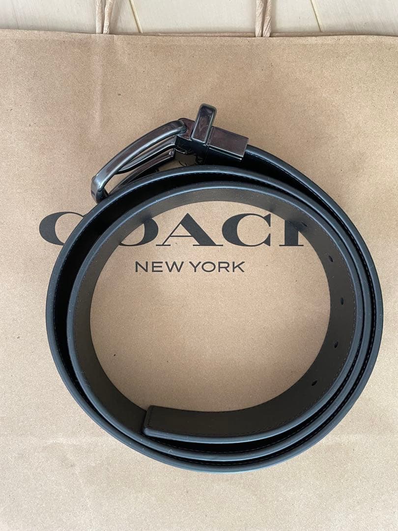COACH 新品コーチハーネス カット可能 リバーシブル シグネチャー ベルト