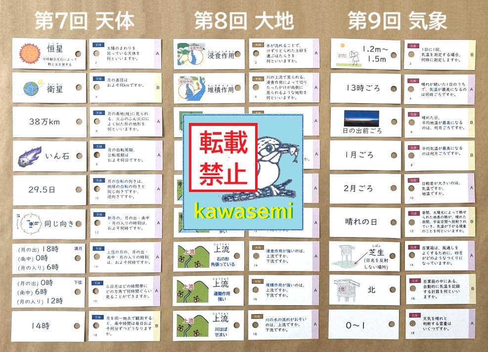 カット済 【中学受験】理科の基本事項 知識編 理科 暗記カード フルセットc