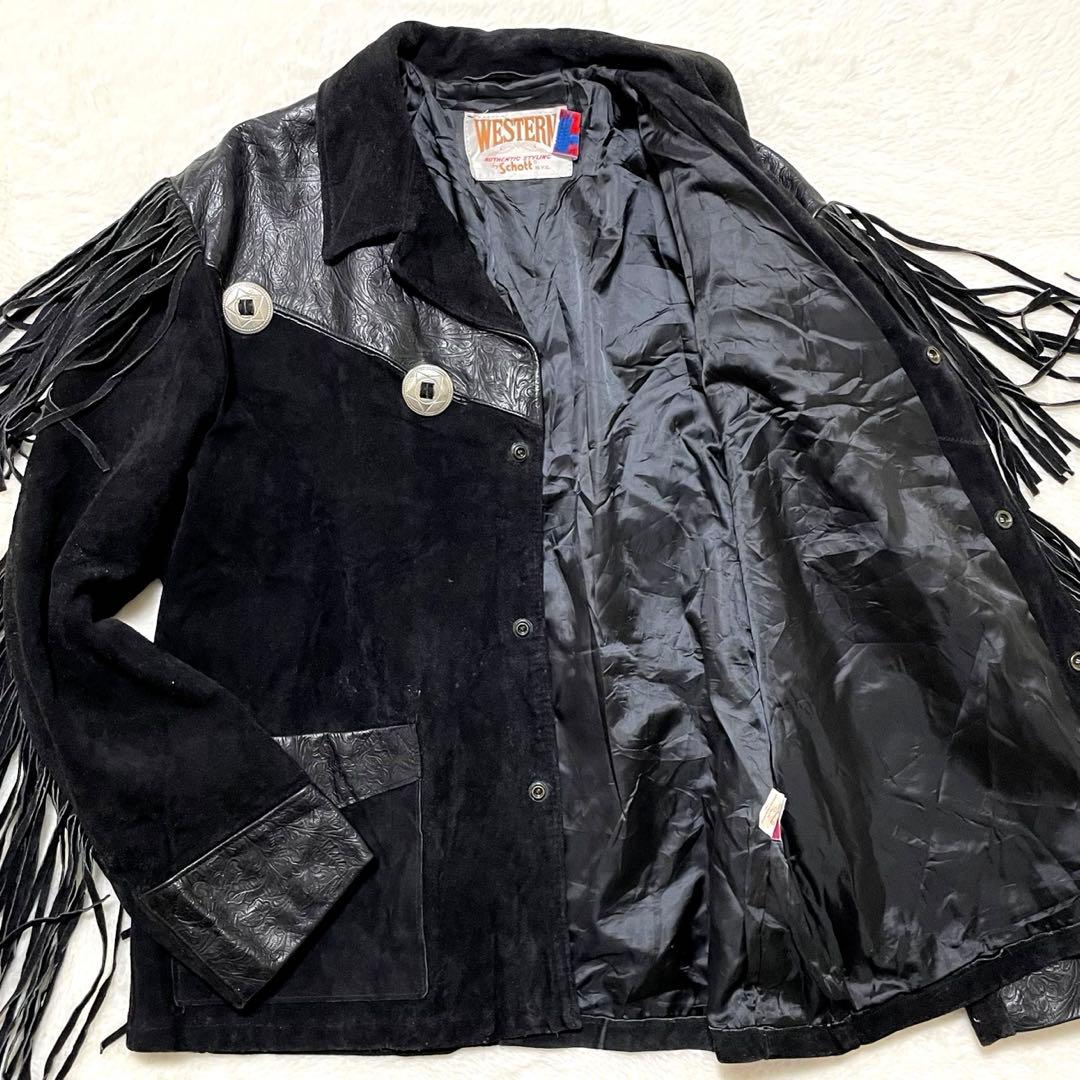 超希少46サイズ schott レザージャケット ウエスタン フリンジ