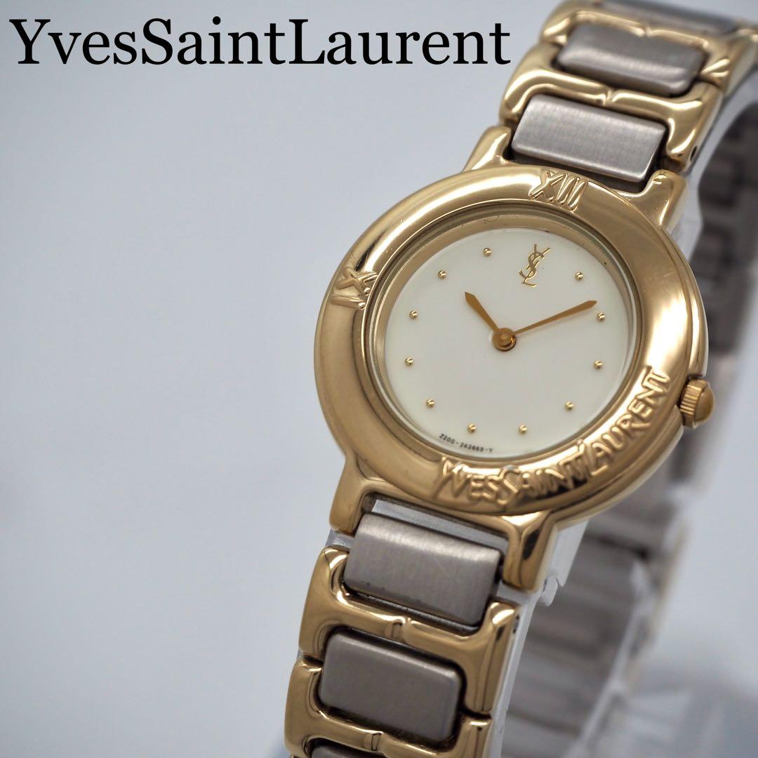 220 稼働 【美品】イヴサンローラン　レディース 時計 ゴールド　ホワイト