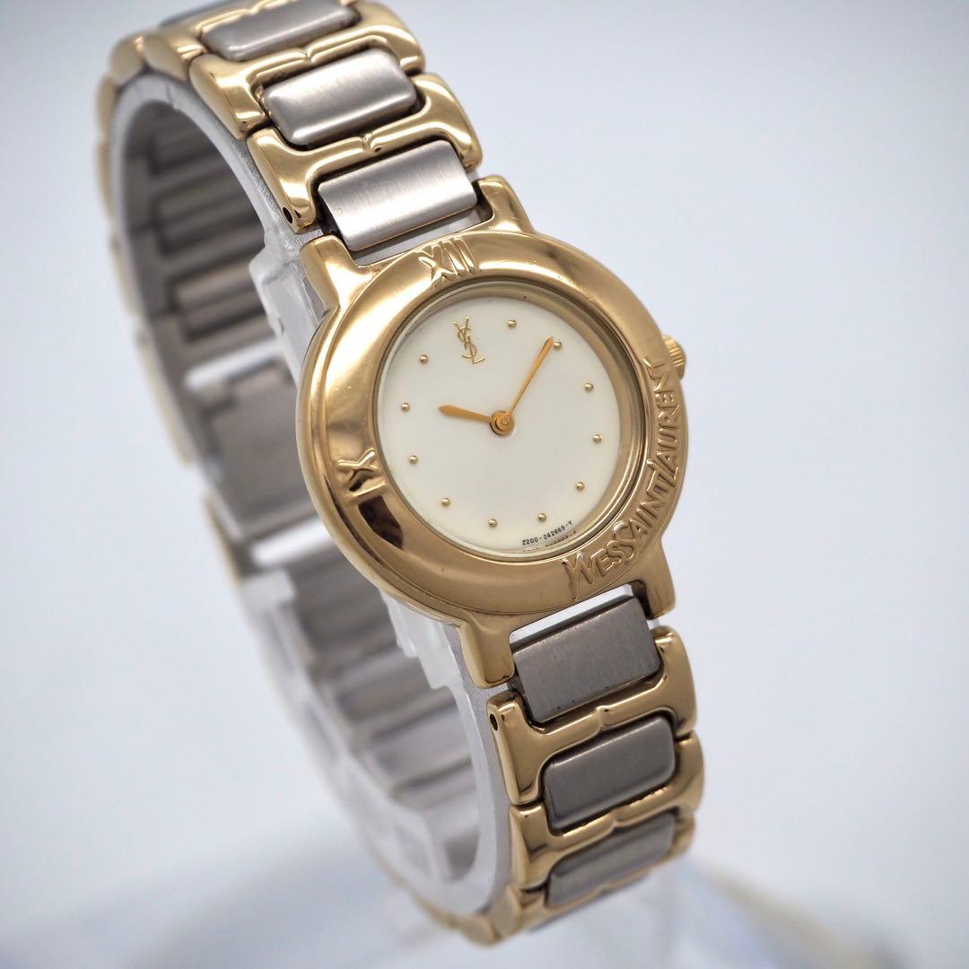 220 稼働 【美品】イヴサンローラン　レディース 時計 ゴールド　ホワイト